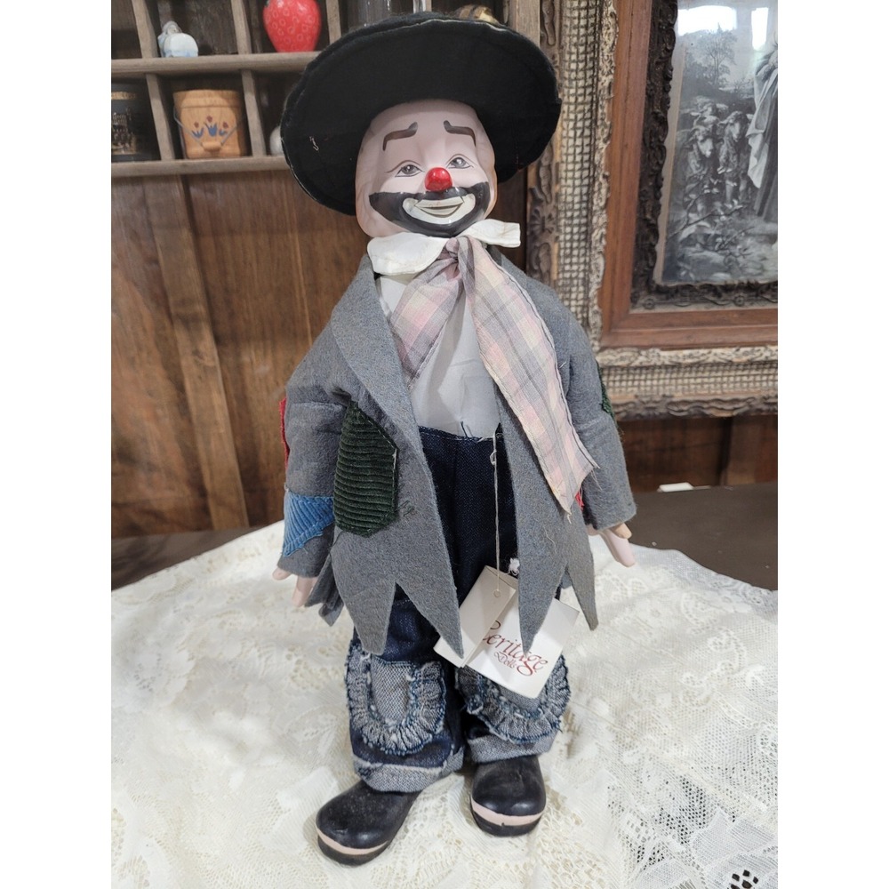 The Heritage Mint 16" Porcelain Clown Hobo Doll With Hat